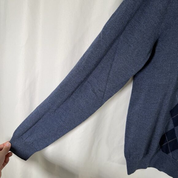 Jos A Bank Traveler Merino Wool Sweater Men's XL Blue Knit Long Sleeve Vneck - Picture 5 of 9